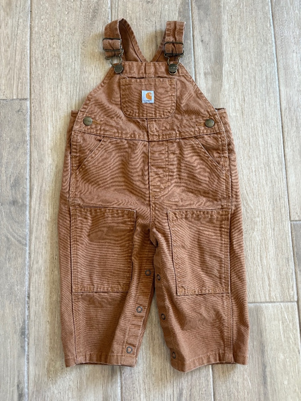 Carhartt Overalls Infant 12M Brown Duck Canvas Double Knee Utility Outdoor Snap